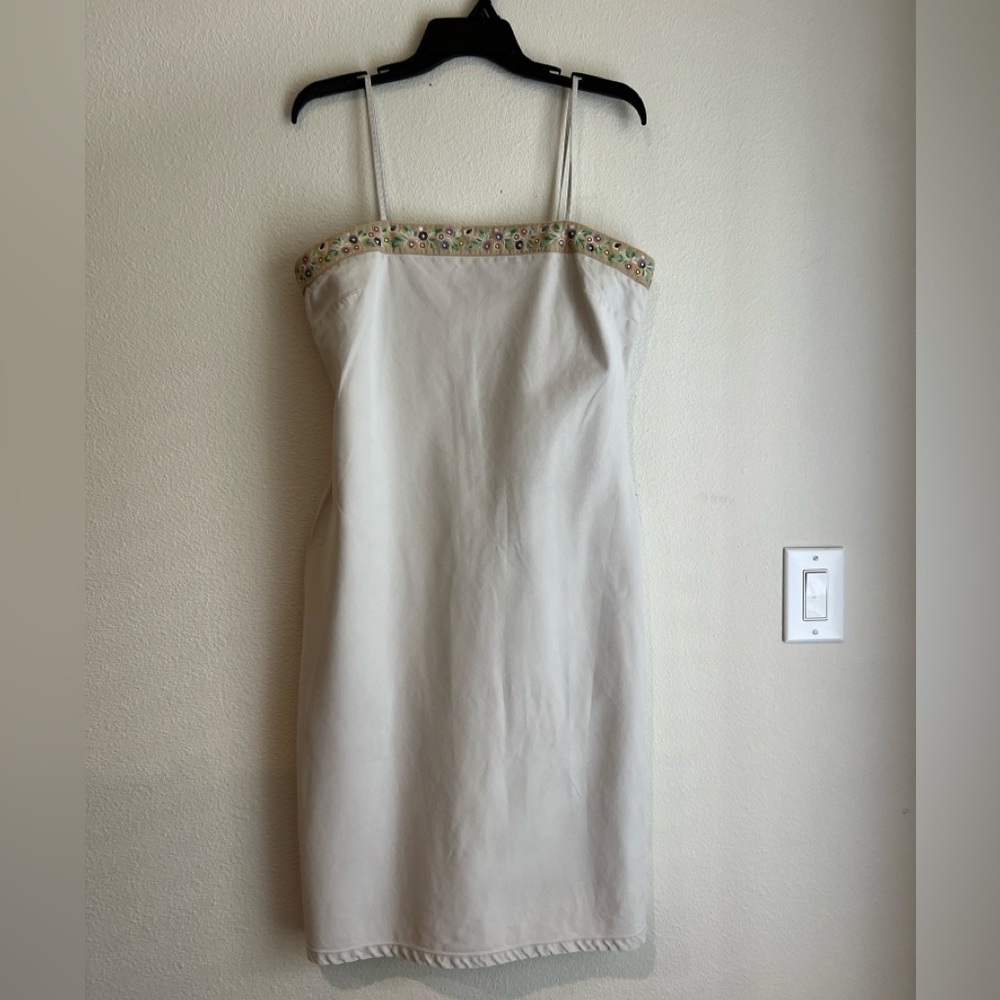 Y2K Tommy Hilfiger Midi Dress | Size 14 | Khaki Embroidered Sleeveless